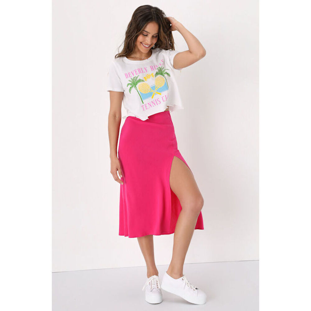 Lulus Daily Adoration Hot Pink Linen High-waisted Midi Skirt - Size M